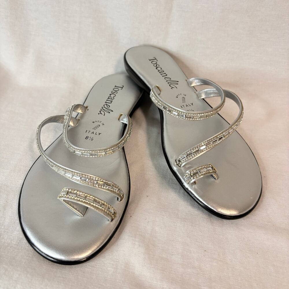 Toscanella Italy Silver Rhinestone Slide Sandals Women's 8.5